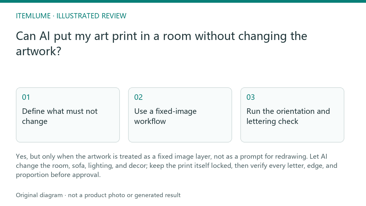 Illustrated review route: Can AI put my art print in a room without changing the artwork?