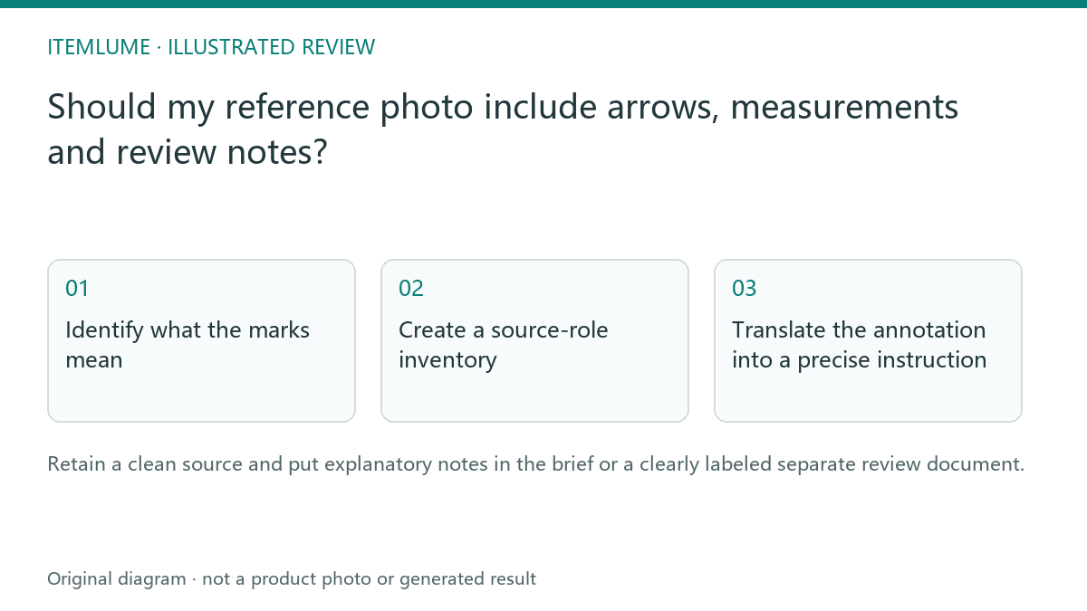 Illustrated review route: Should my reference photo include arrows, measurements and review notes?