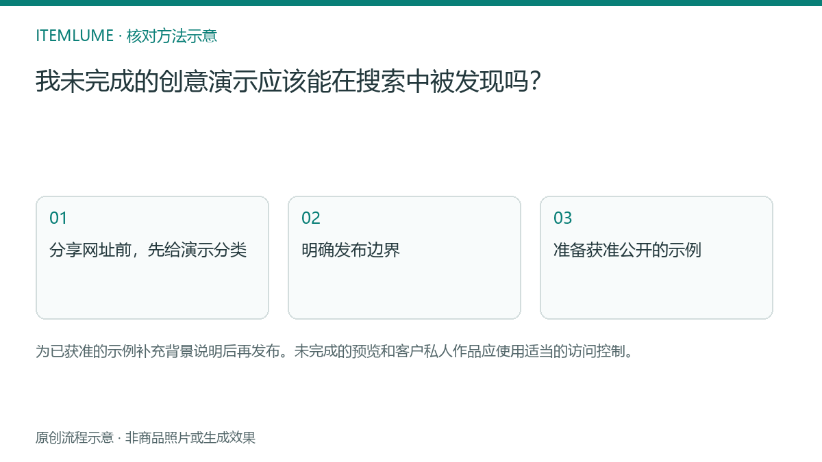 核对流程示意：我未完成的创意演示应该能在搜索中被发现吗？