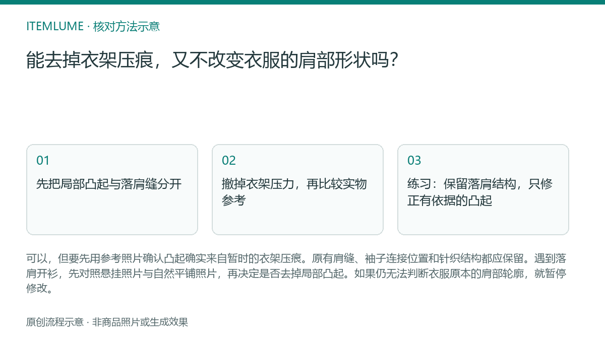 核对流程示意：能去掉衣架压痕，又不改变衣服的肩部形状吗？