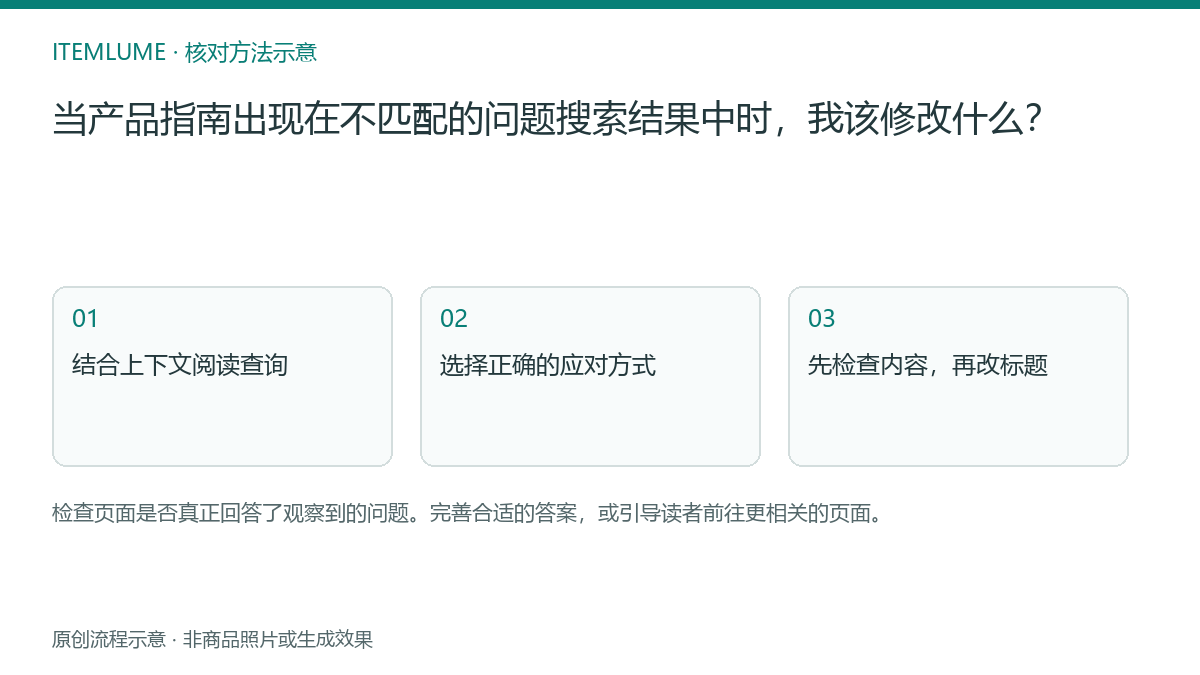 核对流程示意：当产品指南出现在不匹配的问题搜索结果中时，我该修改什么？