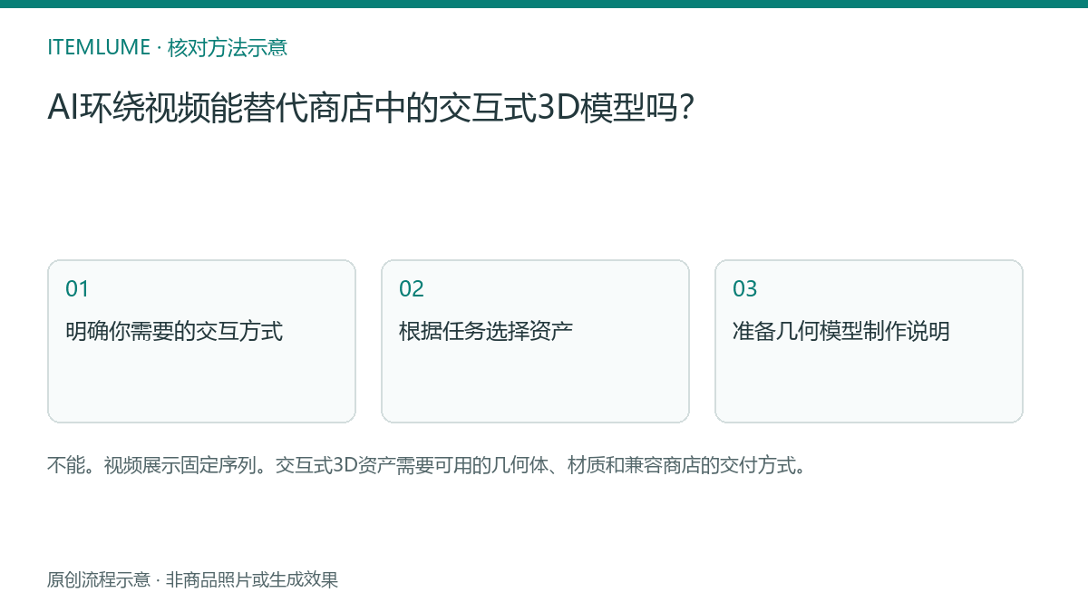 核对流程示意：AI环绕视频能替代商店中的交互式3D模型吗？