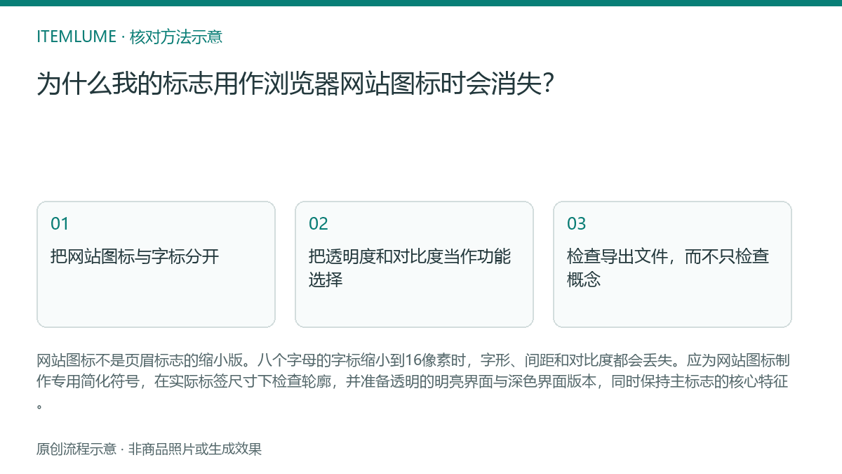 核对流程示意：为什么我的标志用作浏览器网站图标时会消失？