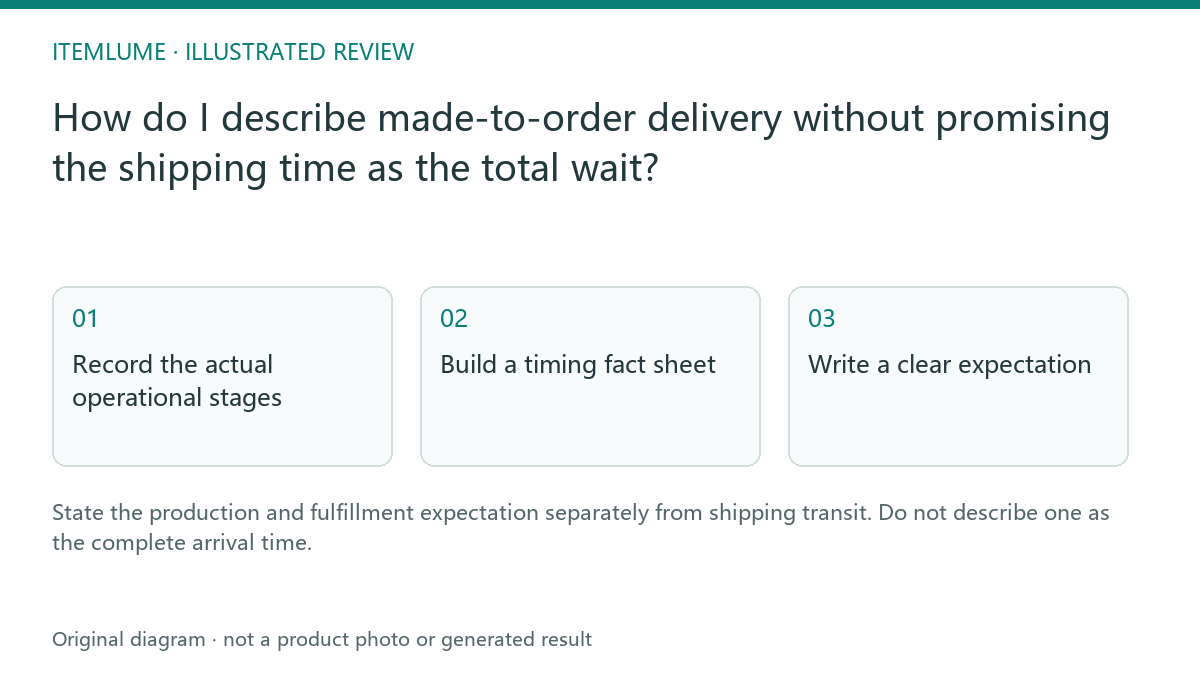 Illustrated review route: How do I describe made-to-order delivery without promising the shipping time as the total wait?