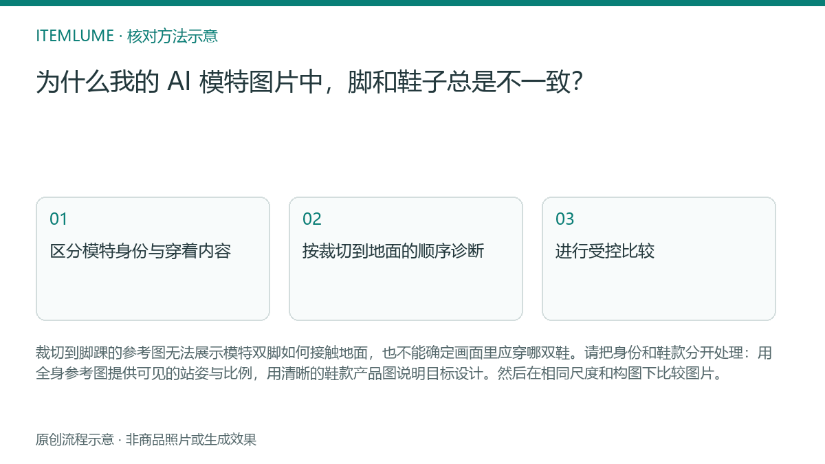 核对流程示意:为什么我的 AI 模特图片中,脚和鞋子总是不一致?