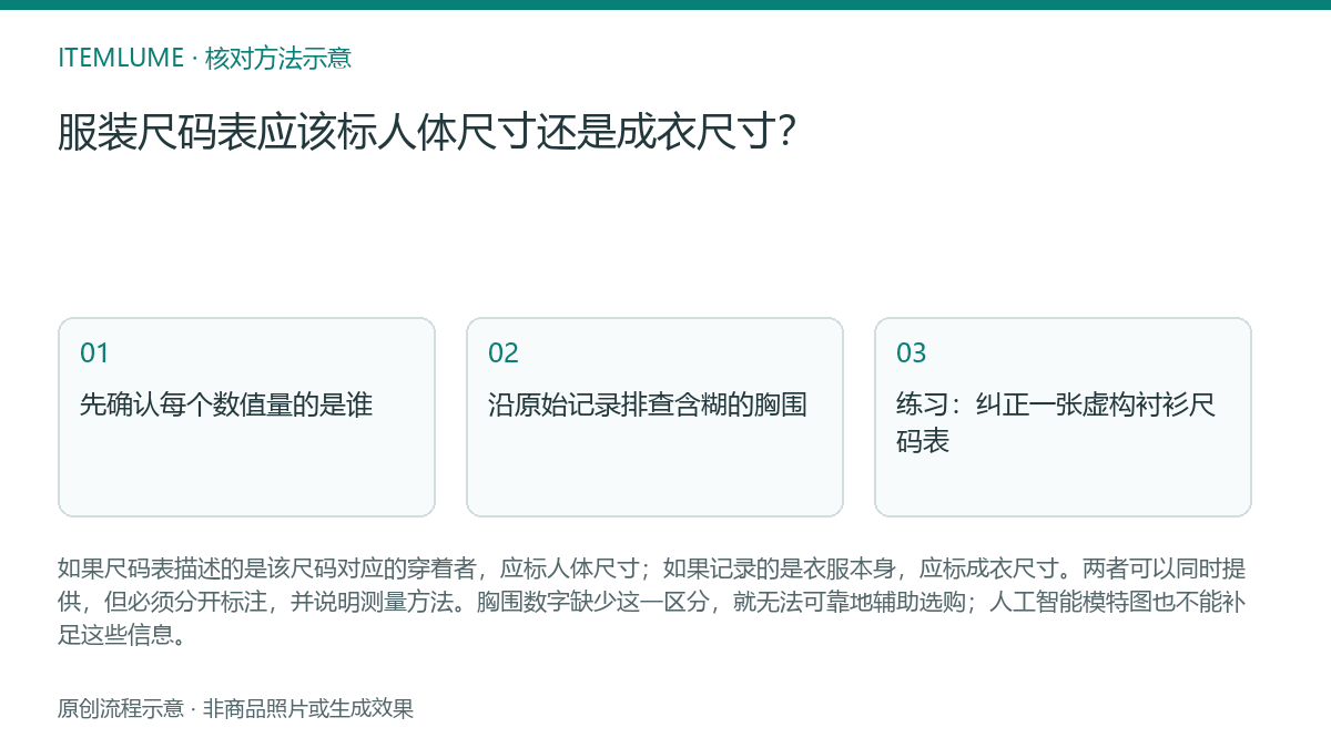 核对流程示意：服装尺码表应该标人体尺寸还是成衣尺寸？