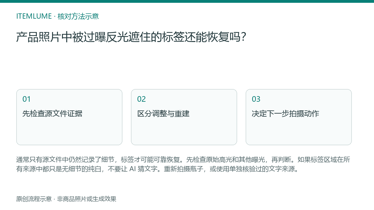 核对流程示意：产品照片中被过曝反光遮住的标签还能恢复吗？