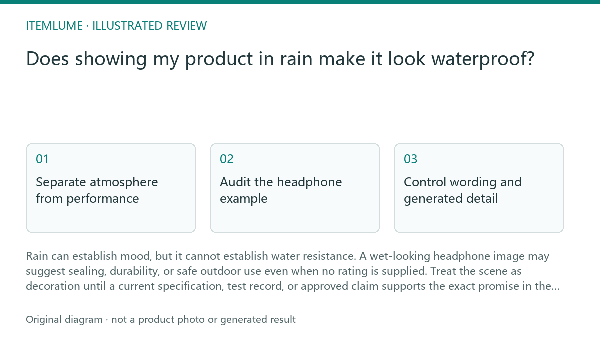 Illustrated review route: Does showing my product in rain make it look waterproof?