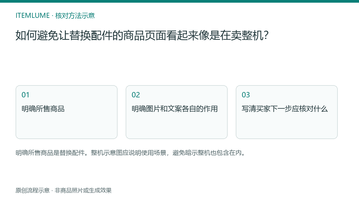 核对流程示意：如何避免让替换配件的商品页面看起来像是在卖整机？