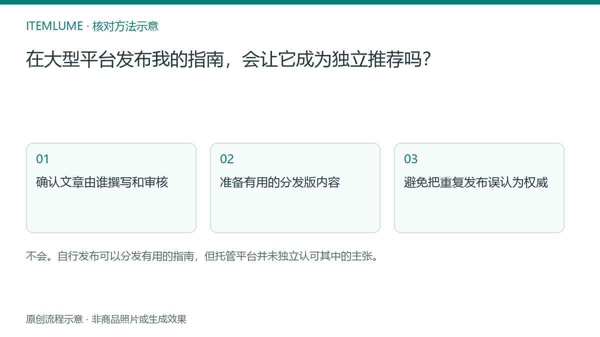 核对流程示意:在大型平台发布我的指南,会让它成为独立推荐吗?