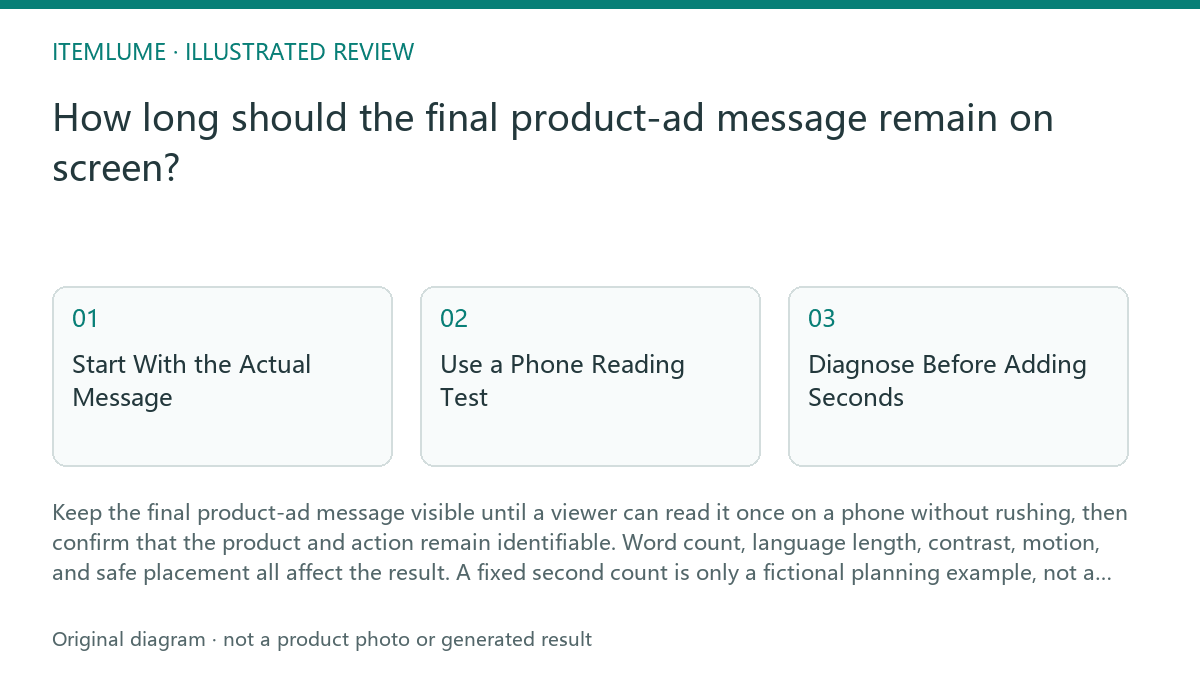 Illustrated review route: How long should the final product-ad message remain on screen?