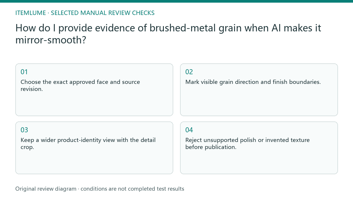 Manual review diagram for: How do I provide evidence of brushed-metal grain when AI makes it mirror-smooth?