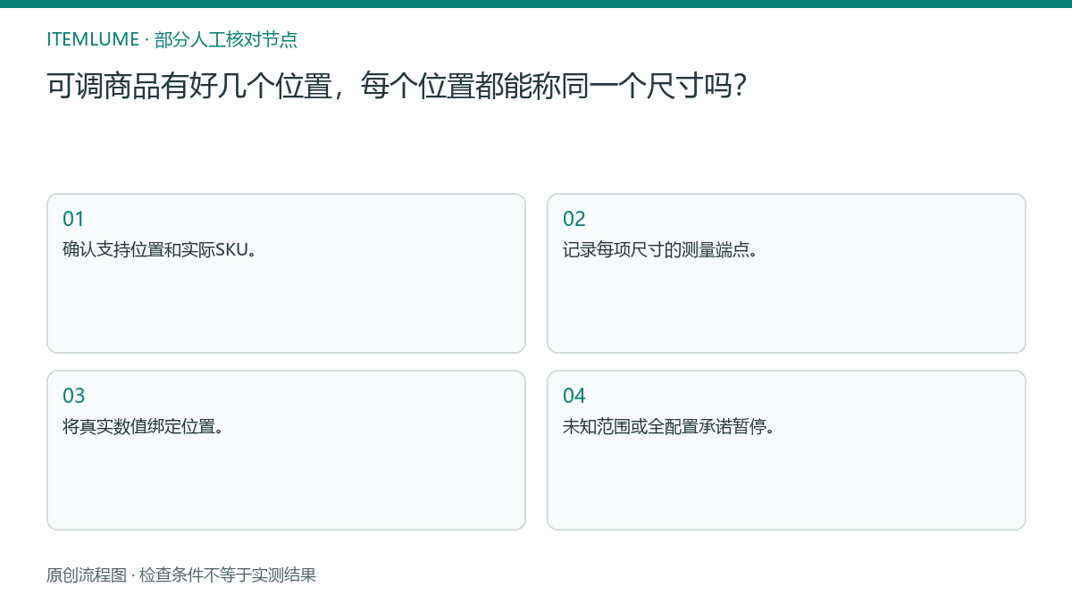 本题人工核对流程图:可调商品有好几个位置,每个位置都能称同一个尺寸吗?