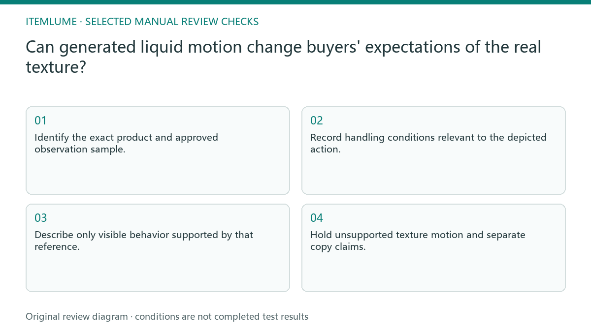 Manual review diagram for: Can generated liquid motion change buyers' expectations of the real texture?