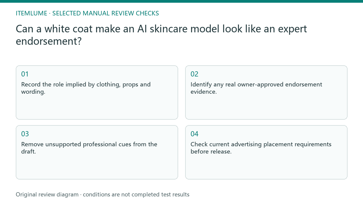 Manual review diagram for: Can a white coat make an AI skincare model look like an expert endorsement?