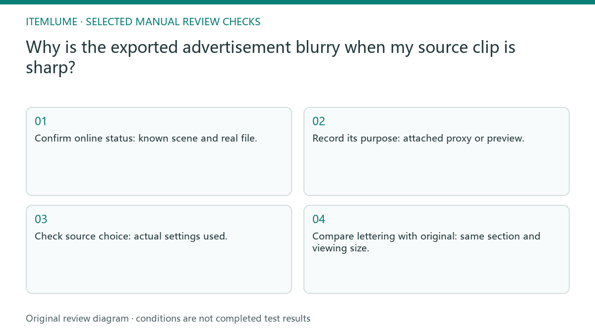 Manual review diagram for: Why is the exported advertisement blurry when my source clip is sharp?