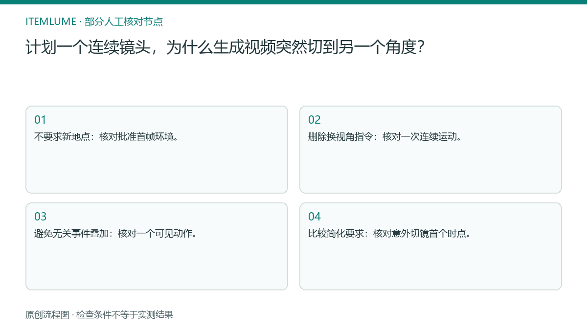 本题人工核对流程图:计划一个连续镜头,为什么生成视频突然切到另一个角度?