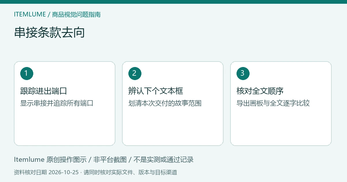 三步核对图：跟踪进出端口；辨认下个文本框；核对全文顺序。
