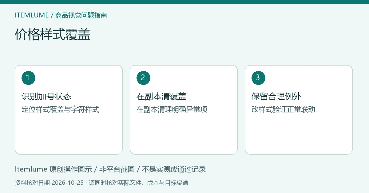 三步核对图：识别加号状态；在副本清覆盖；保留合理例外。
