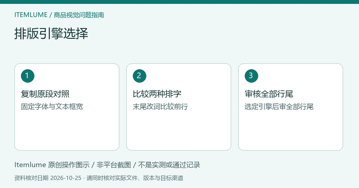 三步核对图：复制原段对照；比较两种排字；审核全部行尾。