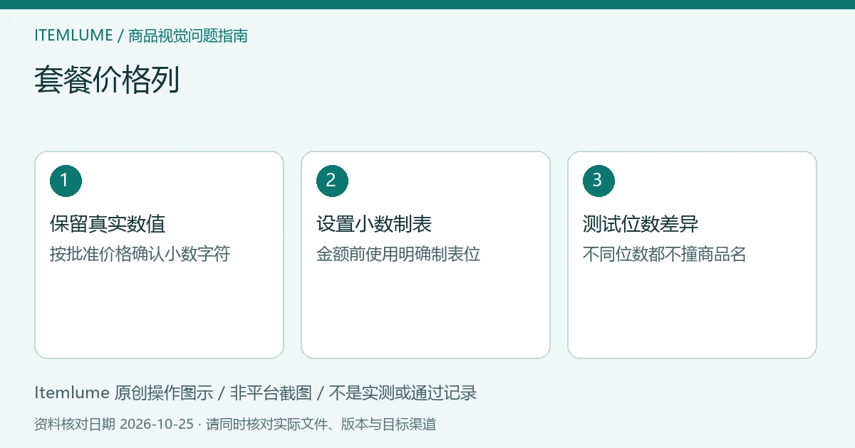 三步核对图：保留真实数值；设置小数制表；测试位数差异。
