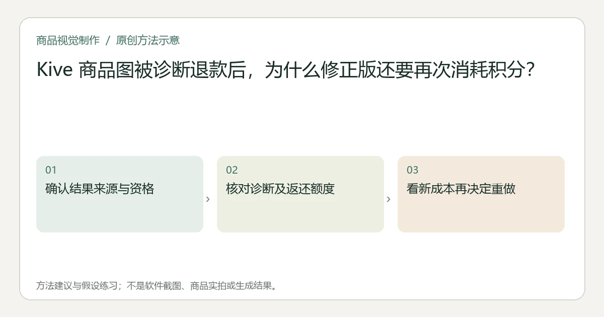 原创方法示意：确认结果来源与资格；核对诊断及返还额度；看新成本再决定重做。非工具界面、商品实拍或测试结果。