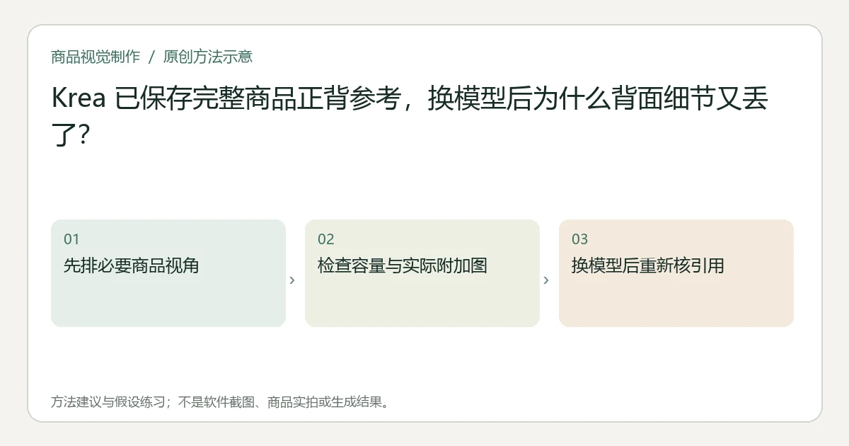 原创方法示意：先排必要商品视角；检查容量与实际附加图；换模型后重新核引用。非工具界面、商品实拍或测试结果。