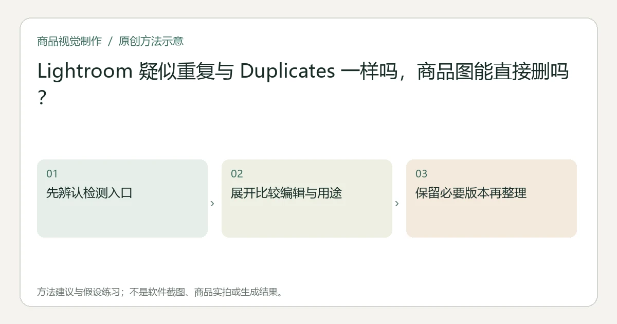 原创方法示意：先辨认检测入口；展开比较编辑与用途；保留必要版本再整理。非工具界面、商品实拍或测试结果。
