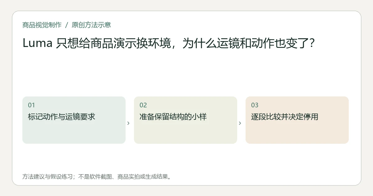 原创方法示意:标记动作与运镜要求;准备保留结构的小样;逐段比较并决定停用。非工具界面、商品实拍或测试结果。