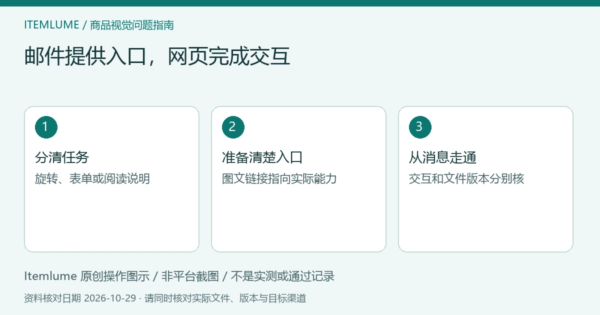 原创邮件交付示意：静态商品提示、描述清楚的入口、网页交互或文件目标；非平台截图