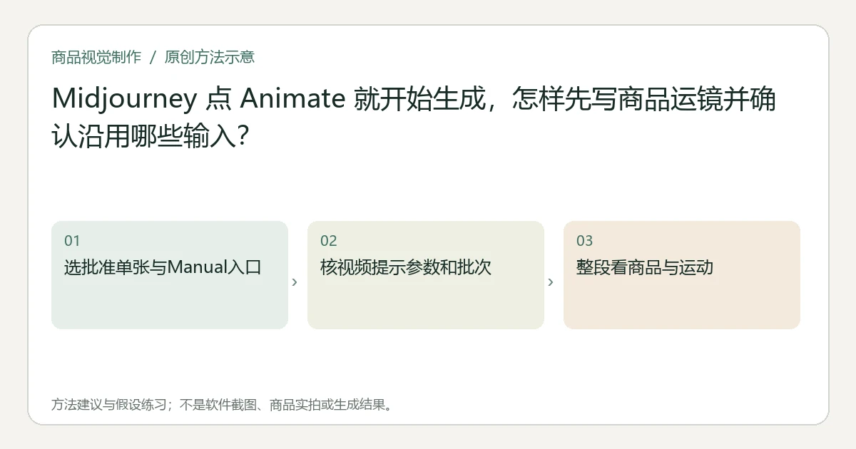原创方法示意：选批准单张与Manual入口；核视频提示参数和批次；整段看商品与运动。非工具界面、商品实拍或测试结果。