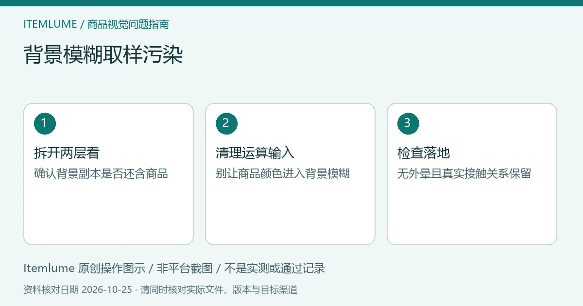 背景模糊取样污染：拆开两层看、清理运算输入、检查落地的三步示意