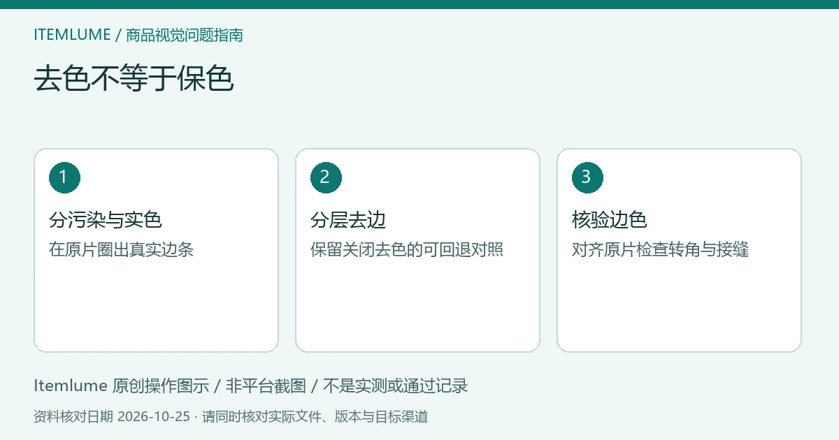 去色不等于保色:分污染与实色、分层去边、核验边色的三步示意