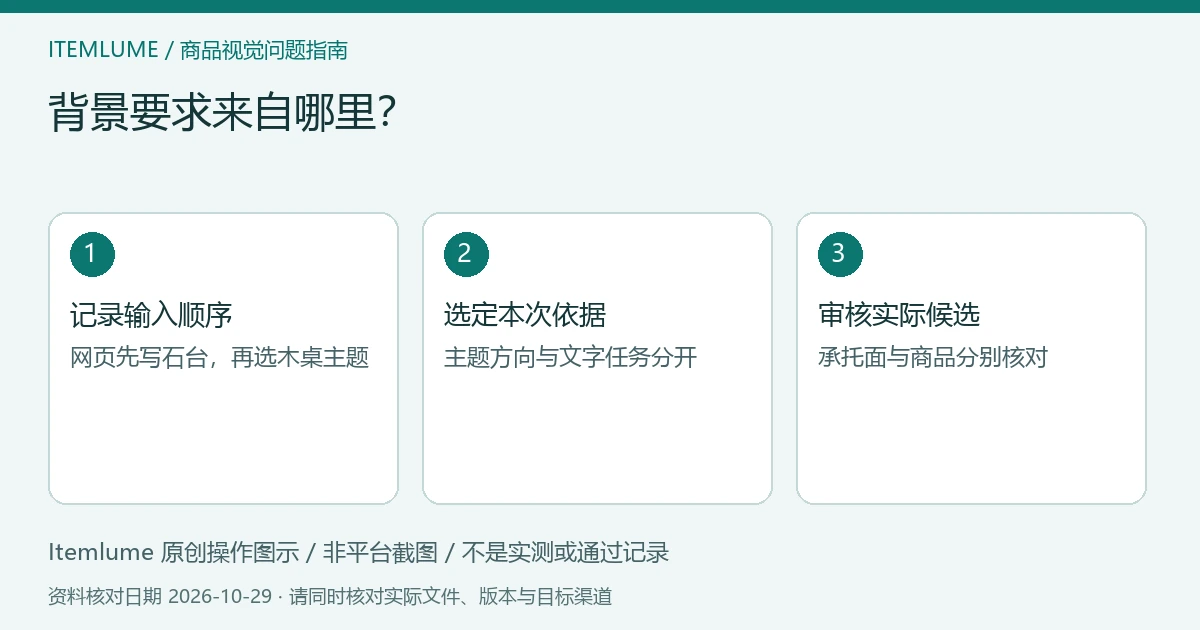 Photoroom 网页背景诊断示意：记录客户端、分清主题与文字、核对承托面