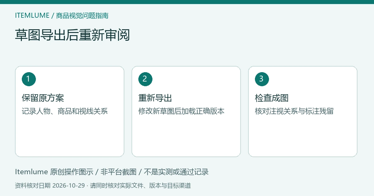 Runway草图修改示意：保留原始参考、重做视线标注、核对新导出版本