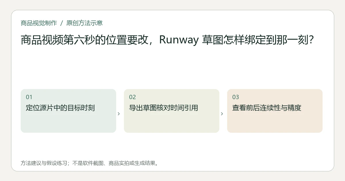原创方法示意：定位源片中的目标时刻；导出草图核对时间引用；查看前后连续性与精度。非工具界面、商品实拍或测试结果。