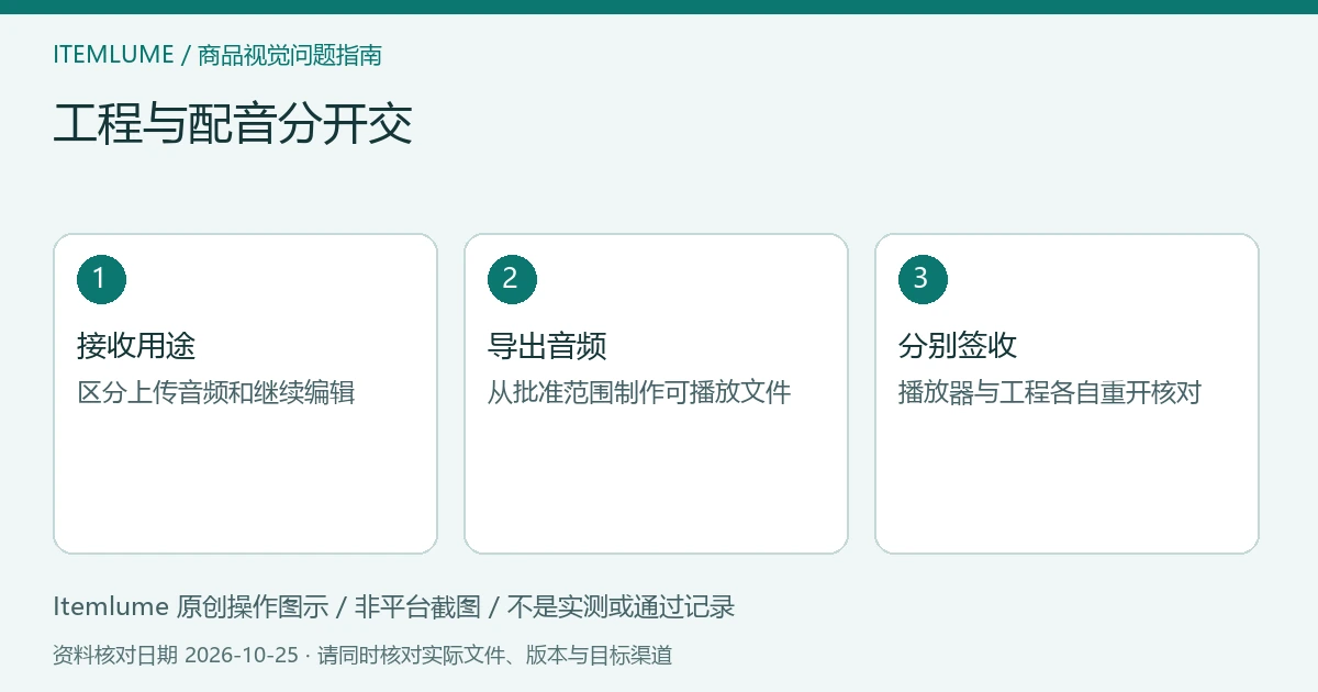 商品视频交付检查示意：接收用途、导出音频、分别签收