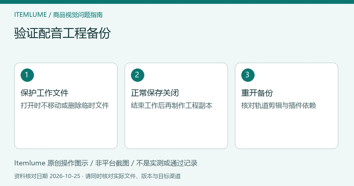 商品视频交付检查示意：保护工作文件、正常保存关闭、重开备份