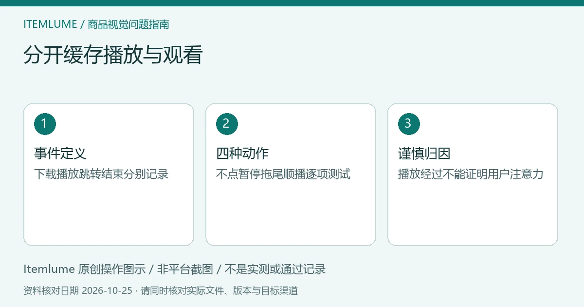 商品视频交付检查示意：事件定义、四种动作、谨慎归因