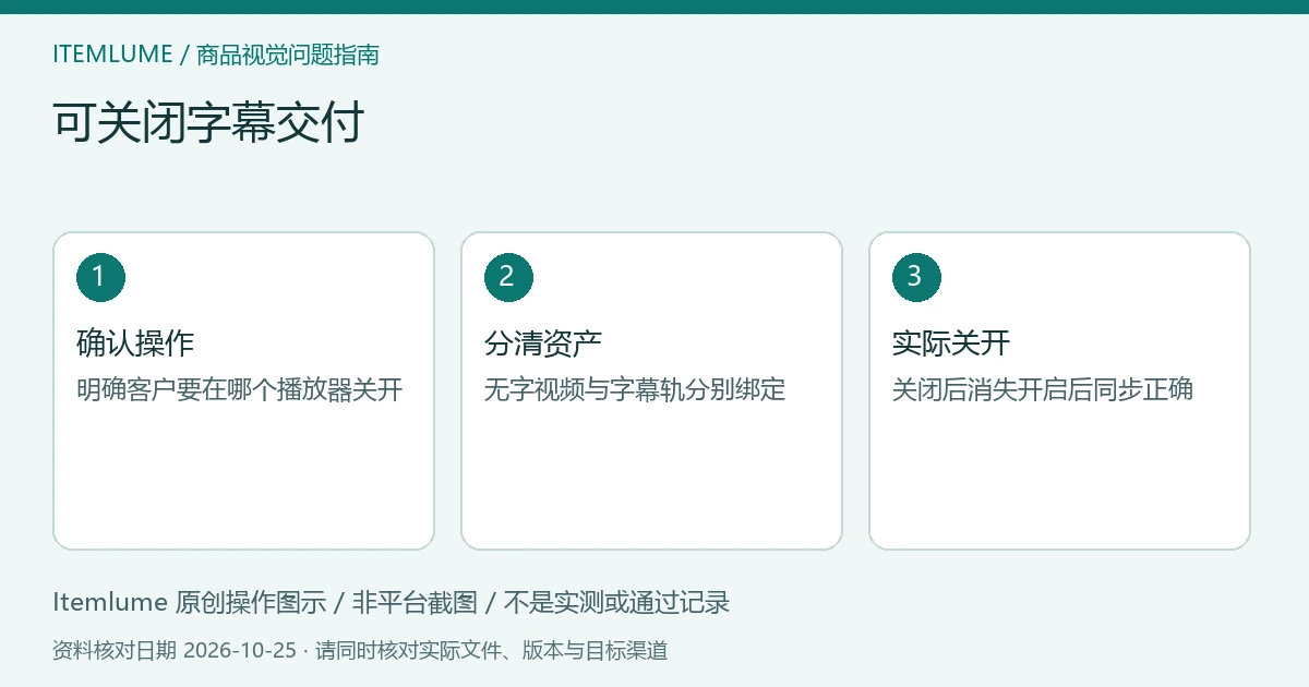 商品视频交付检查示意：确认操作、分清资产、实际关开