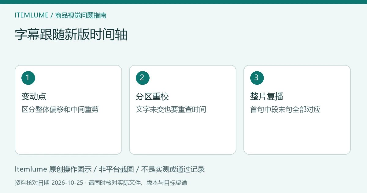 商品视频交付检查示意：变动点、分区重校、整片复播