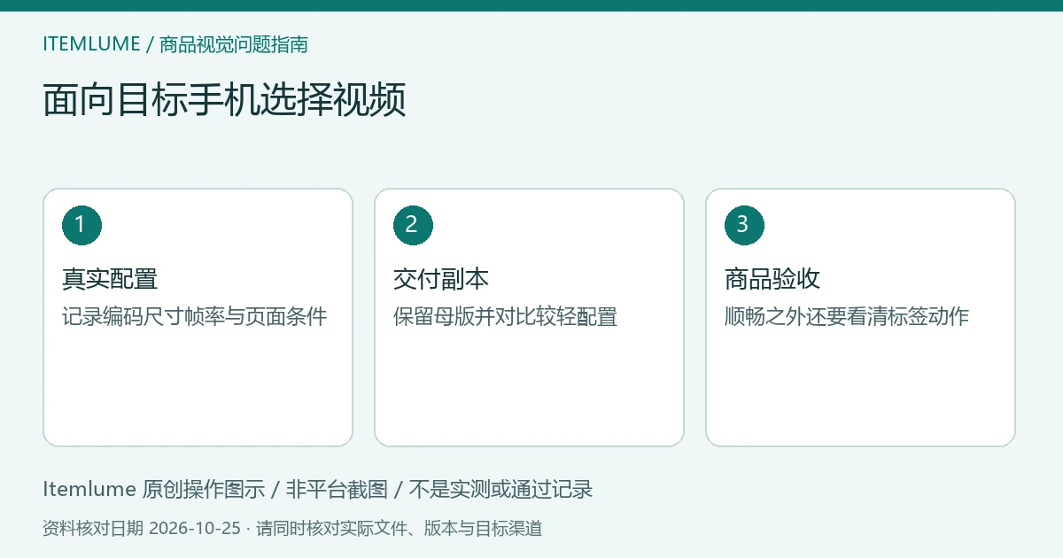 商品视频交付检查示意：真实配置、交付副本、商品验收