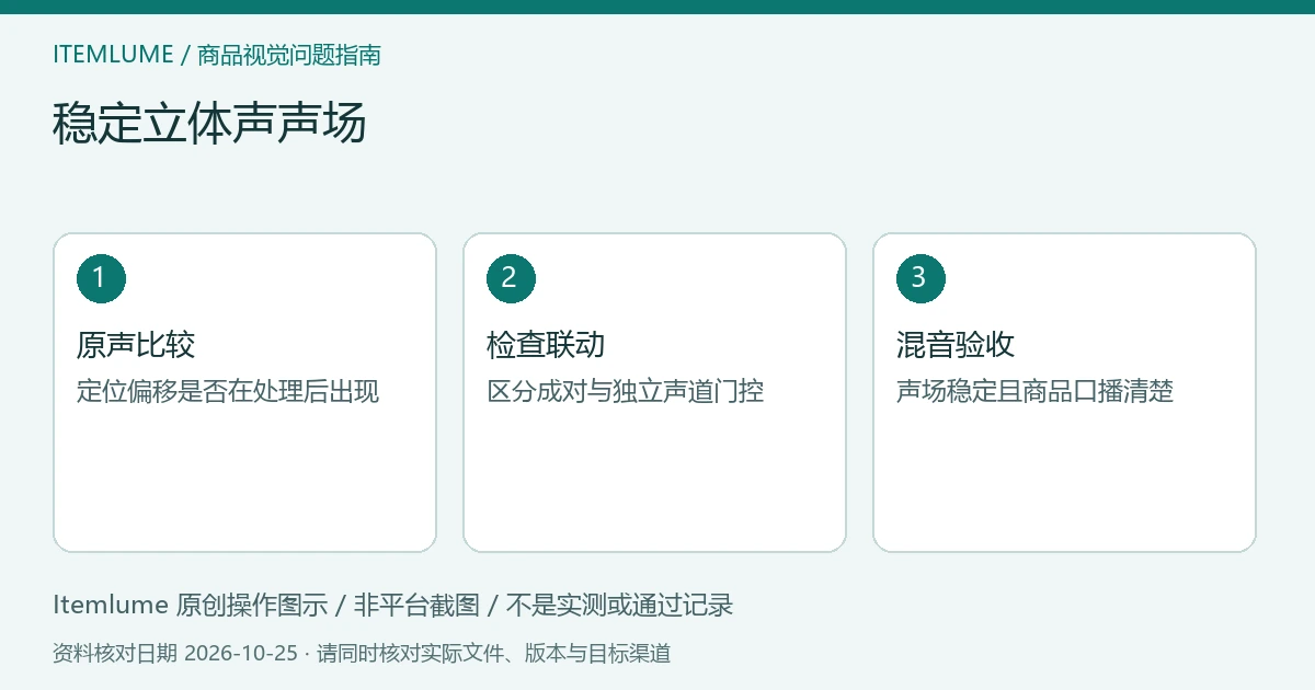 商品视频交付检查示意：原声比较、检查联动、混音验收